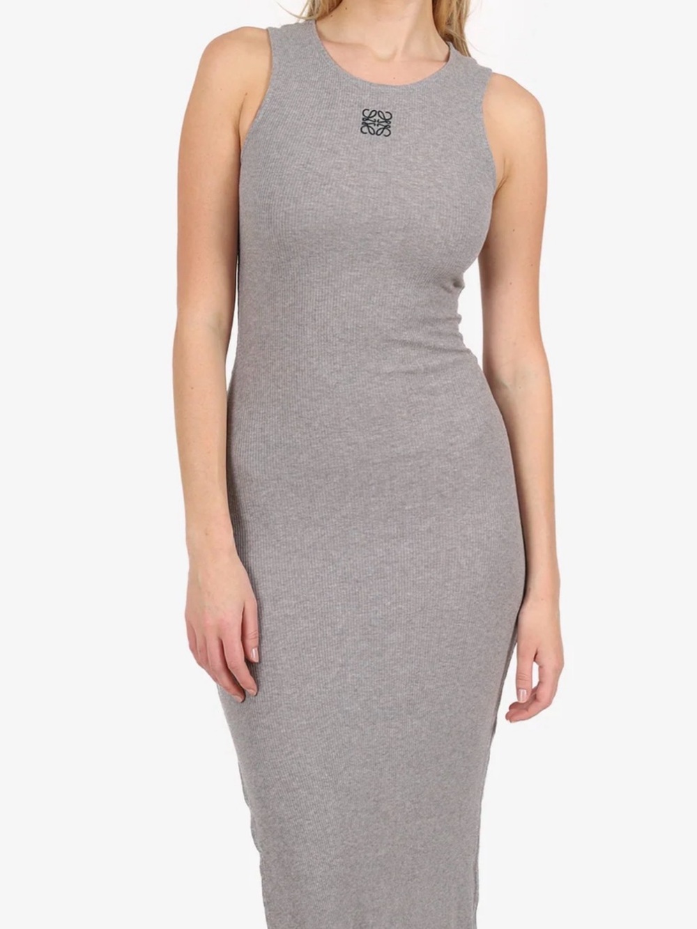 Loewe Sleeveless Ribbed Maxi Dress in Gray
